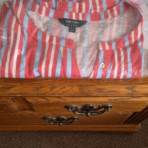 Nicole Miller Vibrant Red and Blue Striped Shirt
